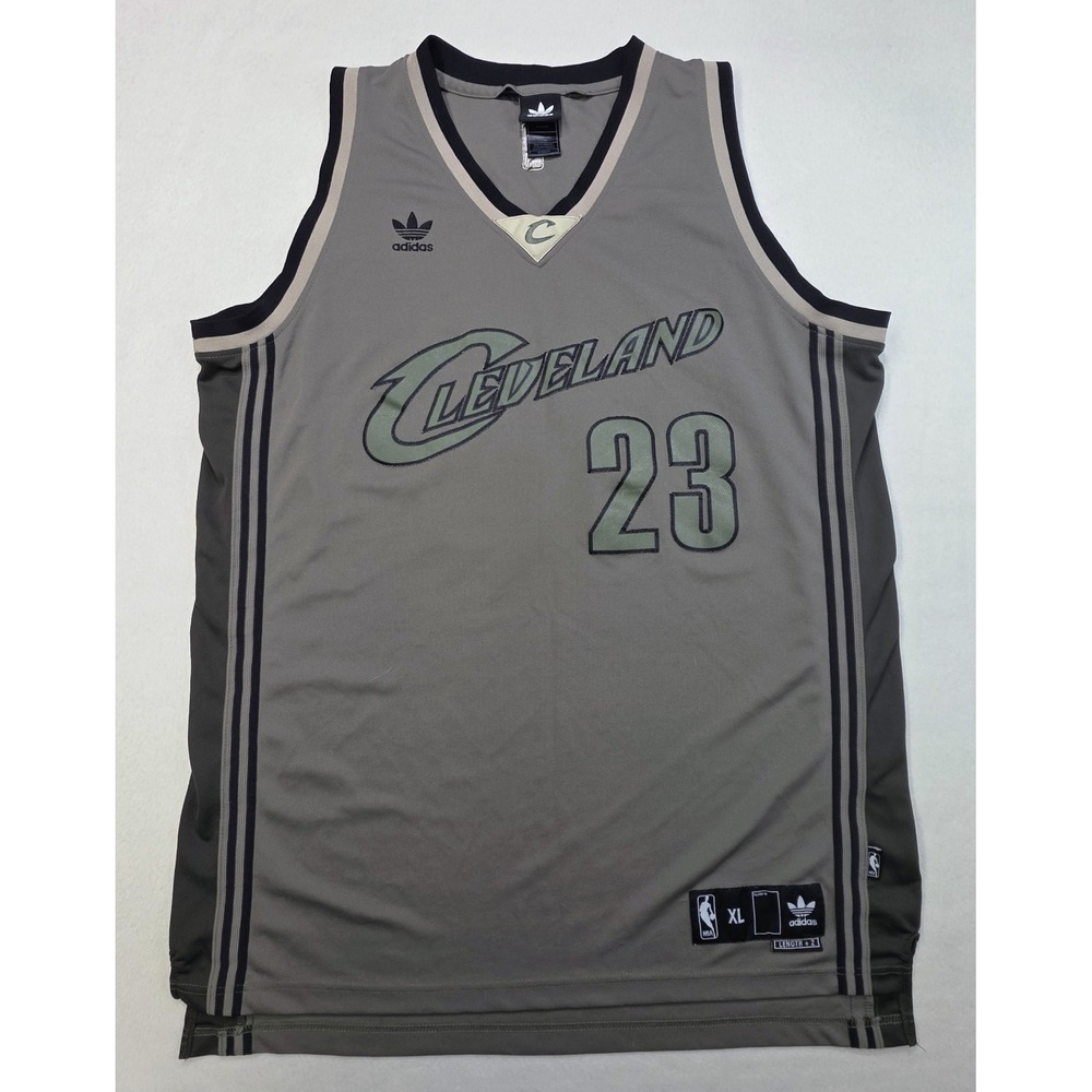 Adidas Cleveland Cavaliers #23 Olive Green Military Jersey +2 XL Sewn‎ Letters